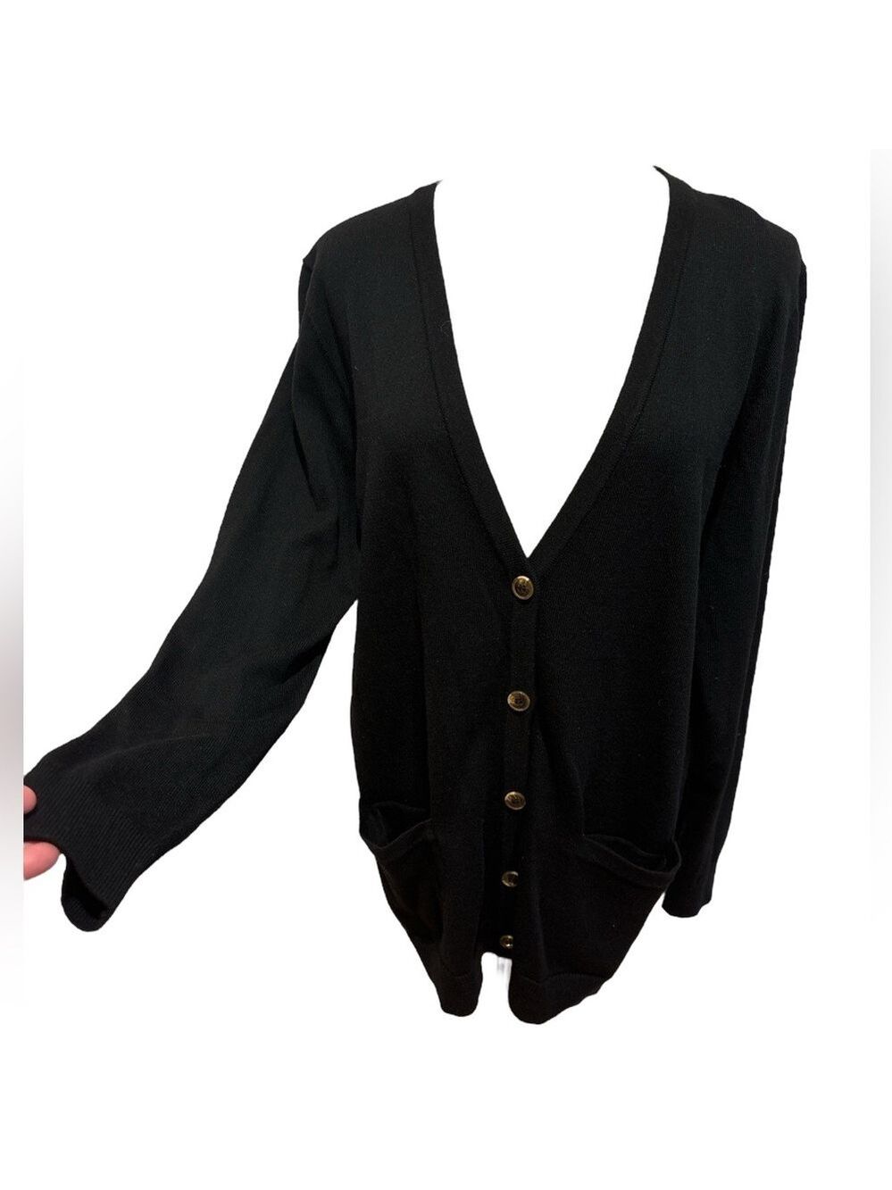 NWT CHARTER CLUB SUMMER ESCAPE BAGGY EXTRA LONG BLACK CARDIGAN 2 POCKETS SZ L